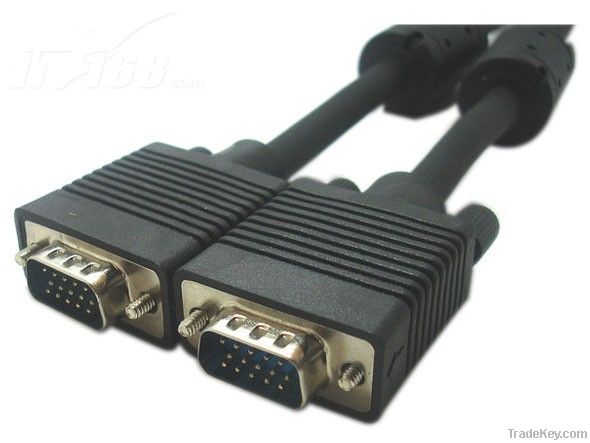 Black Cable with Ferrite Cores 15Pin VGA to VGA Cable