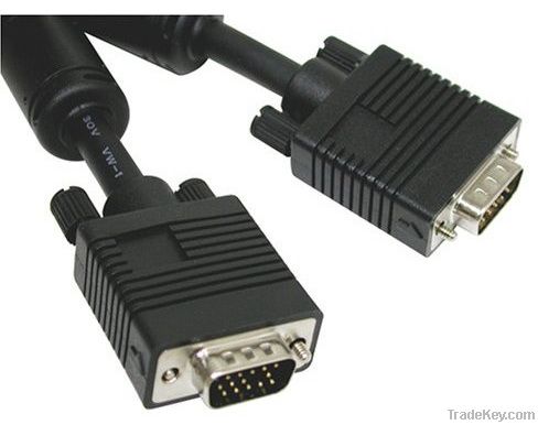 Black Cable with Ferrite Cores 15Pin VGA to VGA Cable