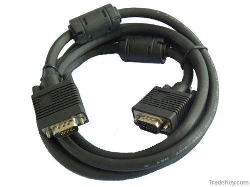 Black Cable with Ferrite Cores 15Pin VGA to VGA Cable