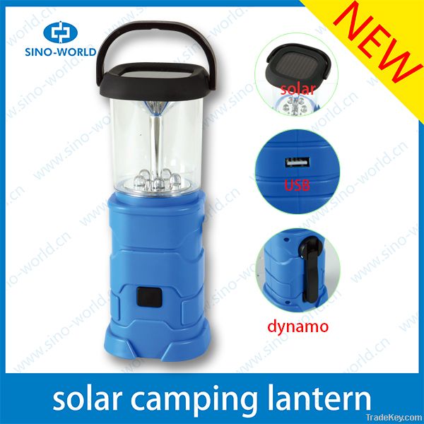 USB and dynamo powered 5 LED blue solar camping lantern