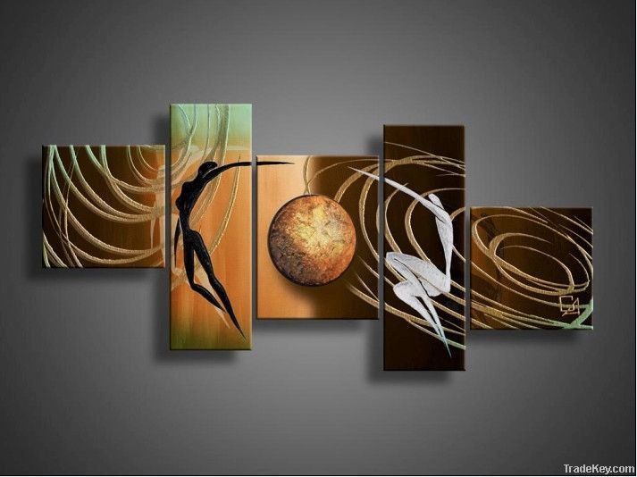 Five panels framed fine arts of handmade Abstract oil group painting