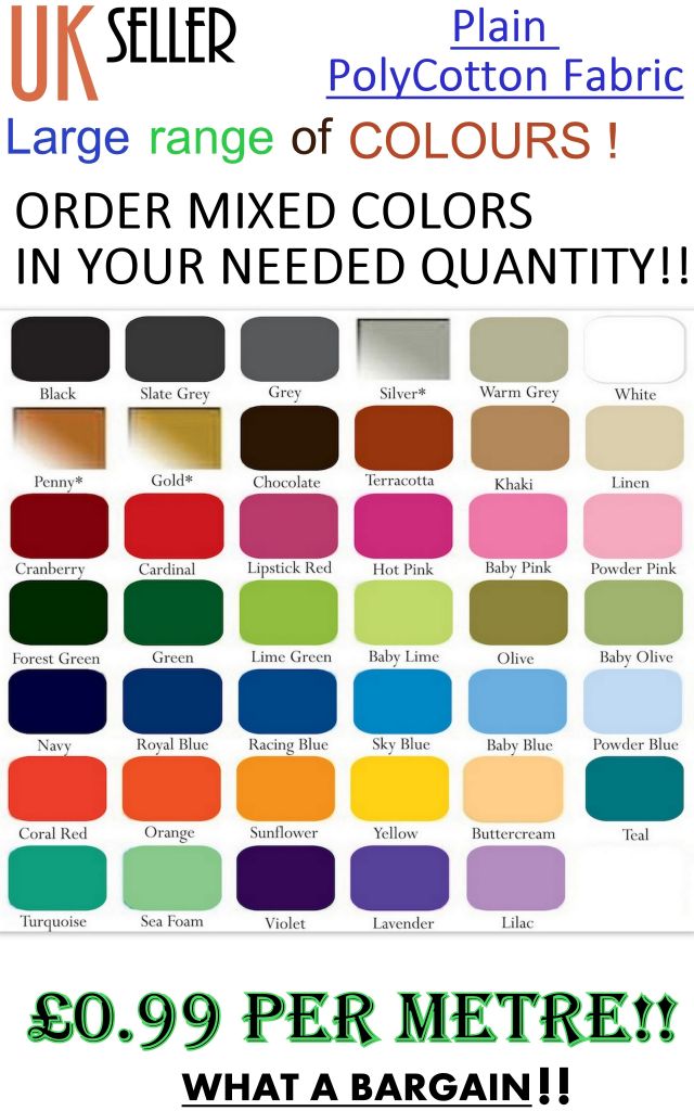 Wholesale joblot Poly cotton. ÃÂ£0.99 Per Metre! Choose your color and Quantity.