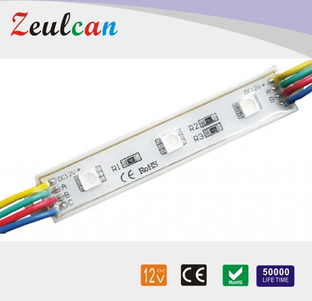 Waterproof IP65 RGB LED module Size 77.6x15x4.5mm 