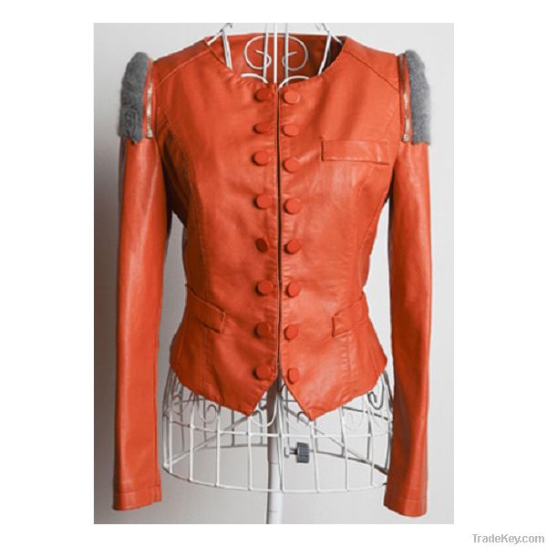 14PJ1012 washed pu jacket for women leather jacket