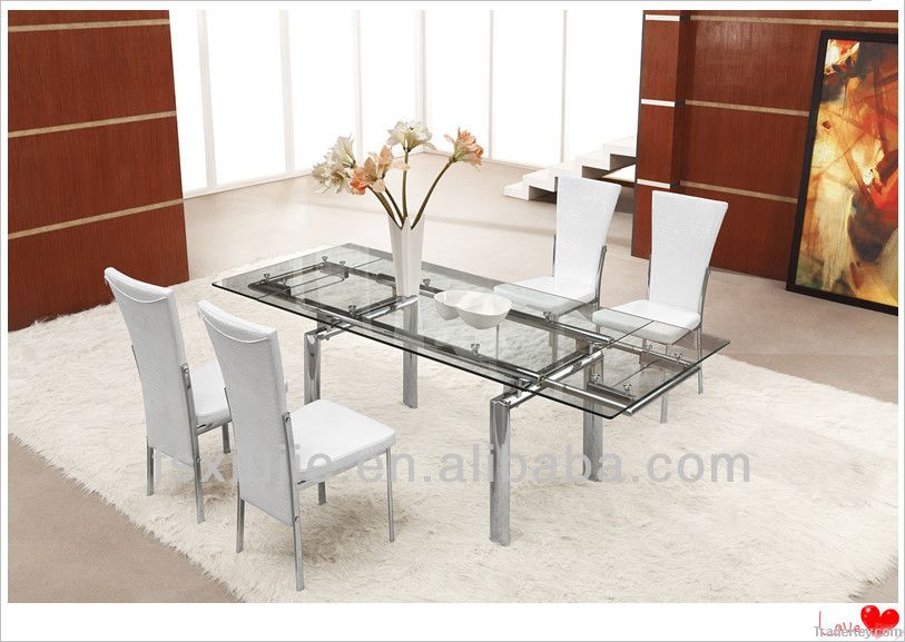 8 Seater Modern Square Extendable Tempered Glass Dining Room Table