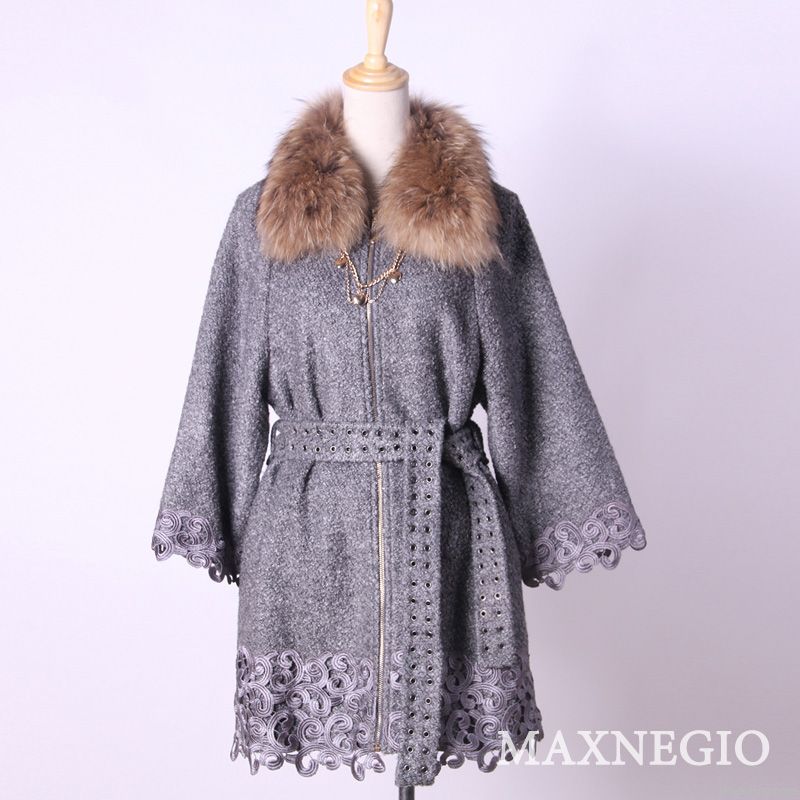 2013 fashion women winter clothing wool coat with fur collar