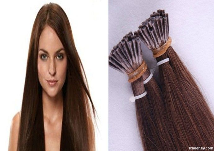 Natural brazilian virgin human hair weft-glue hair(I-TIP)