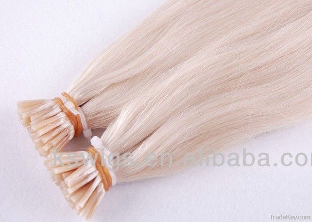 Natural brazilian virgin human hair weft-glue hair(I-TIP)