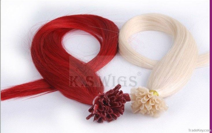 Red color Keratin hair extension U tip high quality with low cost