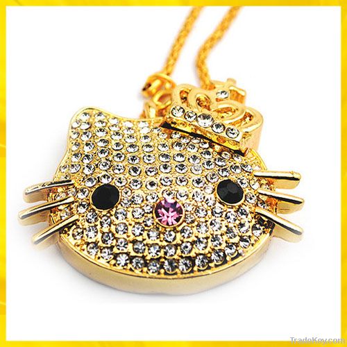 Neklace Hello Kitty Cat Crystal Material USB Flash Gift For Promotion