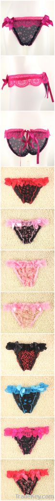 Micro Fiber Floral See-through Brazilian Knickers with Lace Sides