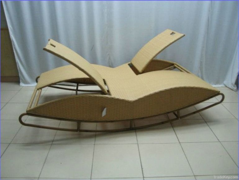 rattan lounge beach double sun bed