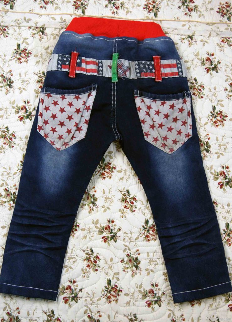 Casual Elastic Waistband Kids Jeans