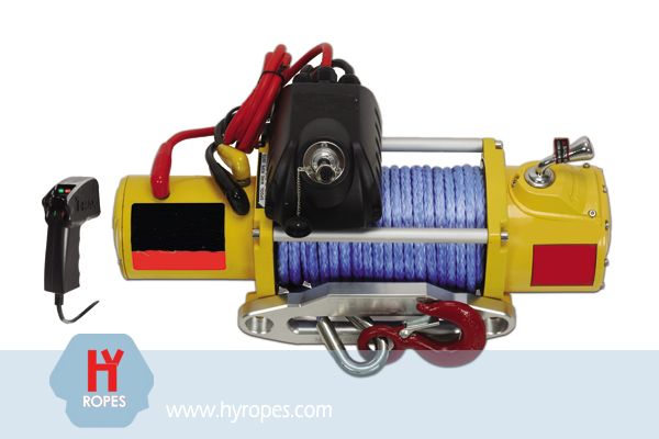 BLUE  SYNTHETIC UHMPE WINCH ROPE CABLE WITH BLACK HOOK & ROCK GUARD