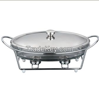 Glass chafing dish with s/s cover and chromed rach 1.5L X 2
