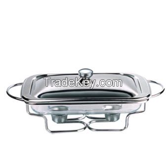 Glass chafing dish with s/s cover and chromed rach 1.5L X 2