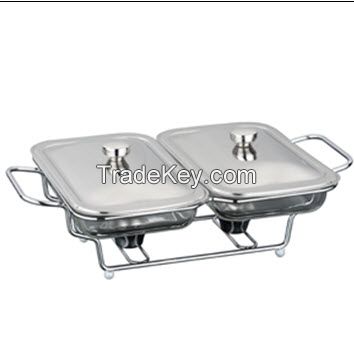 Glass chafing dish with s/s cover and chromed rach 1.5L X 2