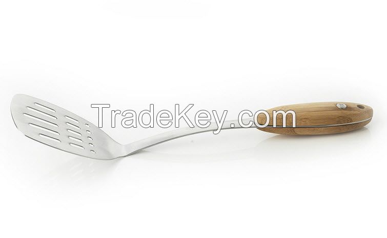 Stainless Steel Utensil with Bamboo wood / Slot Turner with Bamboo