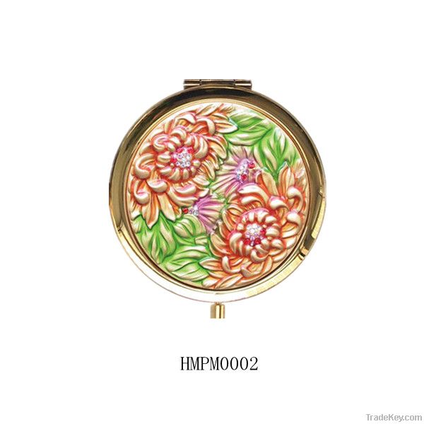 new design delicate embossed inlay crtystal pocket mirror