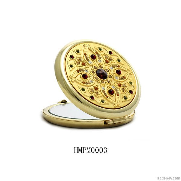 new design delicate embossed inlay crtystal pocket mirror