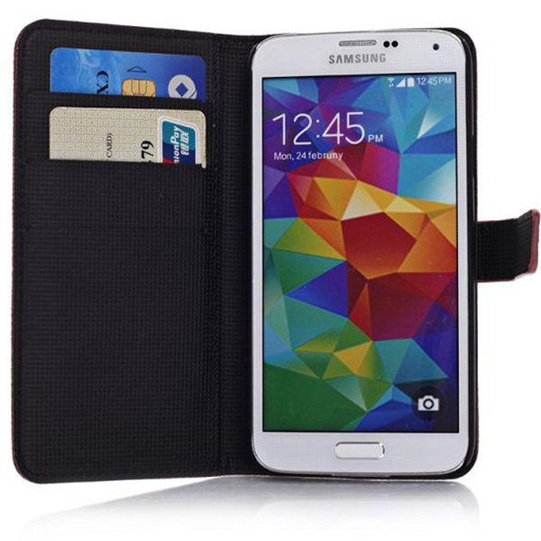 Factory price case for galaxy s5,for samsung galaxy 9600 lichee cover with holder  
