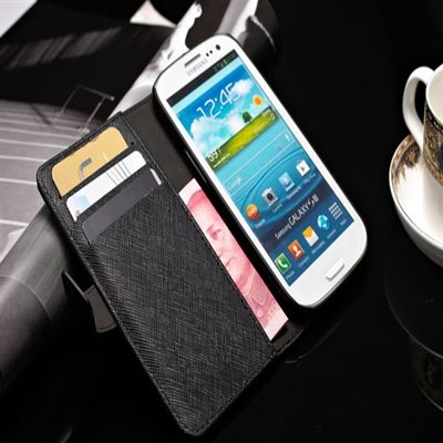 Cross pattern real leather cover for galaxy s3 i9300