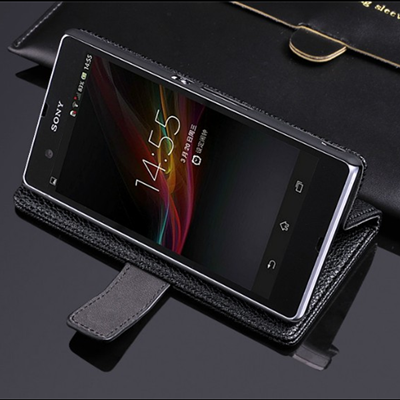 Licheen texture pu  wallet case for sony l36h,for sony xperia z l36h leather case