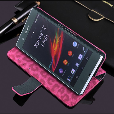 Hot sales stand case for sony xperia z l36h ,leopard phone case for sony l36h