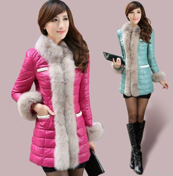 genuine leather jacket for women with fox fur collar