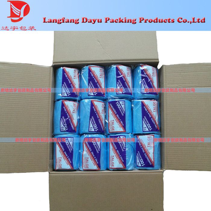 39*58cm blue 100pcs roll star sealed HDPE garbage bags