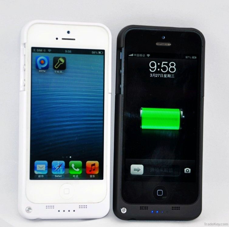 2200mah Leather External Battery case Backup Cover Case For Iphone5