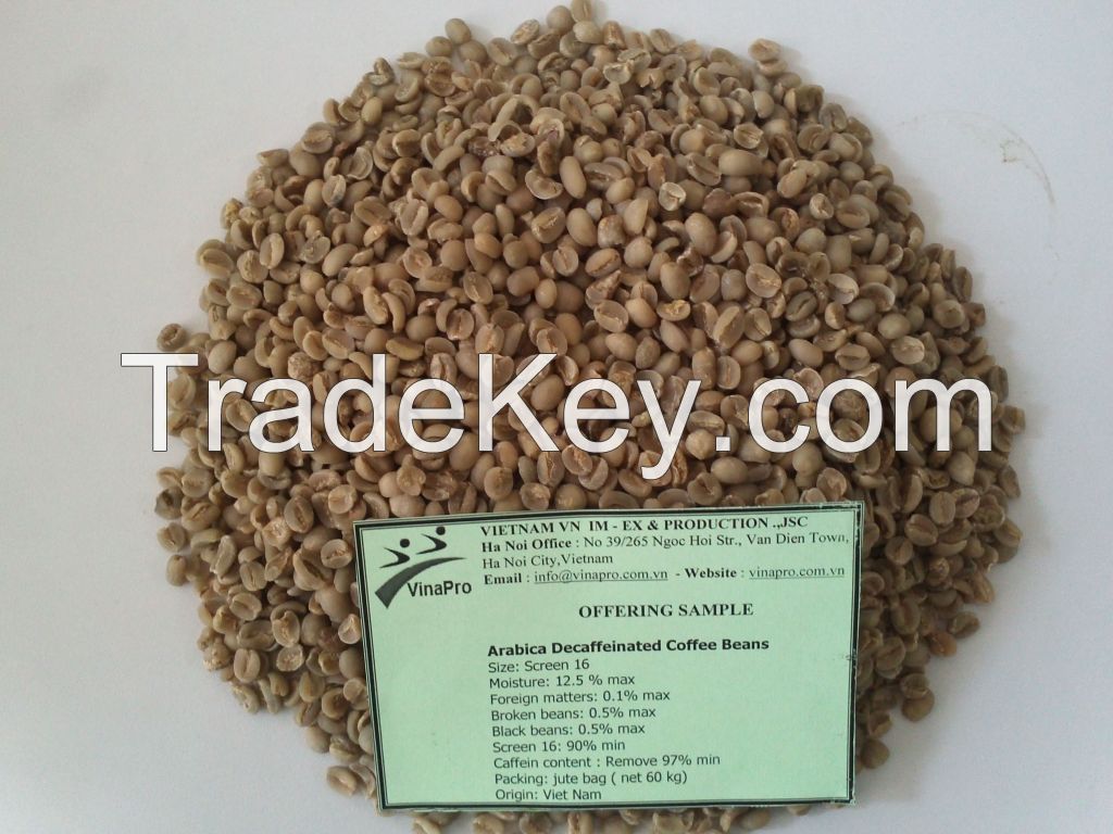 Decaffeinated  Arabica  coffee beans S16