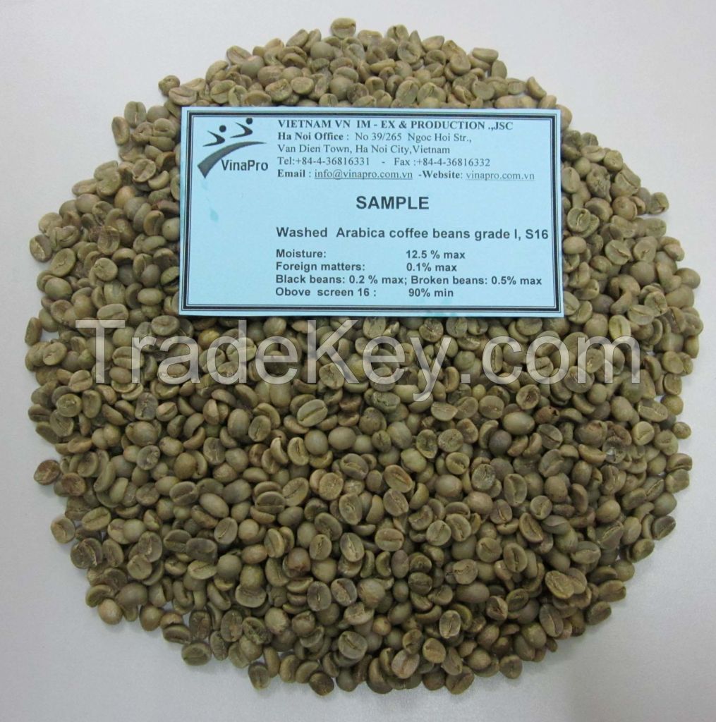 Washed Vietnam arabica green coffee beans S16