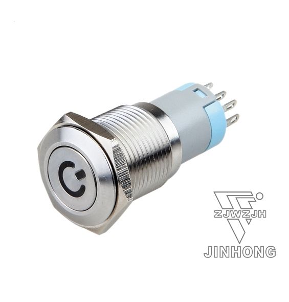 16mm power symbol metal push button switch with non-illuminated 1contact flat type