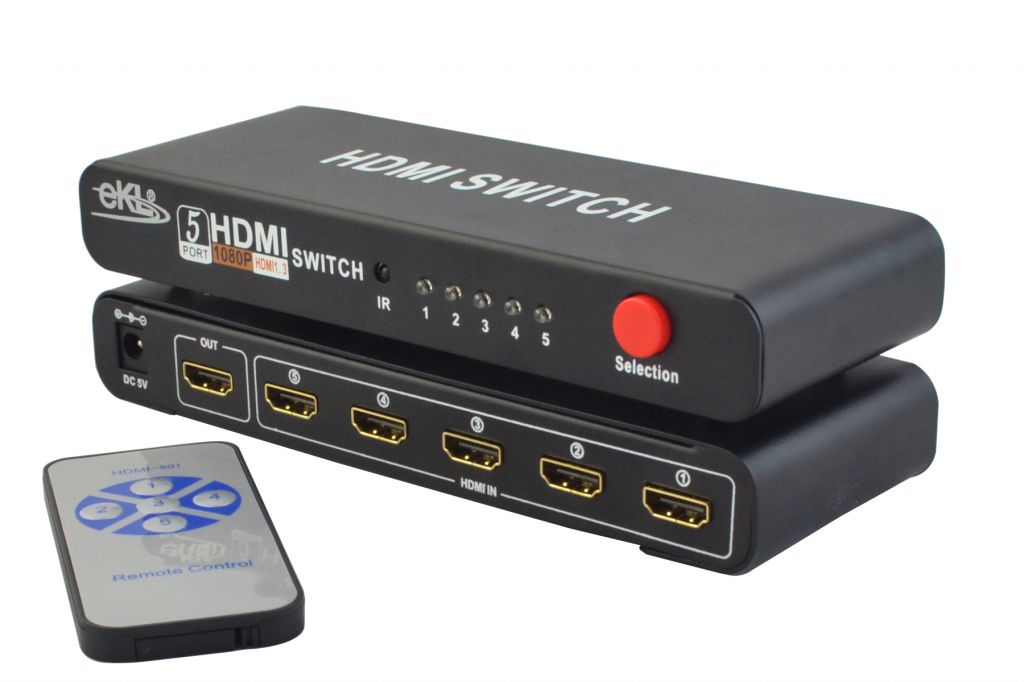 5 Port HDMI Switch Switcher IR Remote Control 5x1 with 1080P 3D