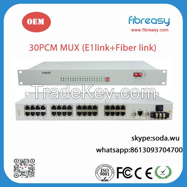 Telephone extender of 30CH PCM MUX with Fiber link and E1 link