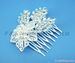 Hair Comb, Pearl + acrylic , Silver plated