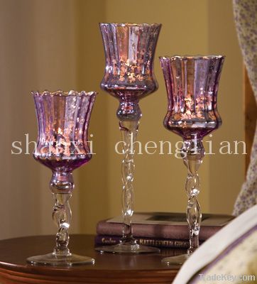 Set of 3 Shimmering Glass Candle Holders with Twisted Glass Stem (BI-C28)  