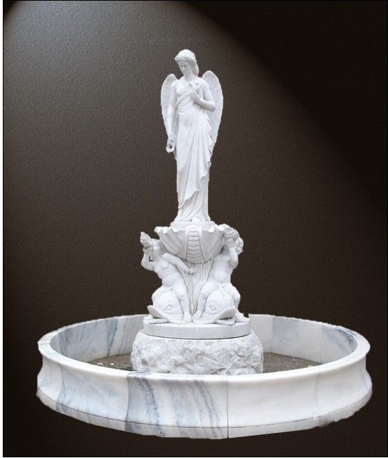 Outdoor White Marble Fountain With Angel Design