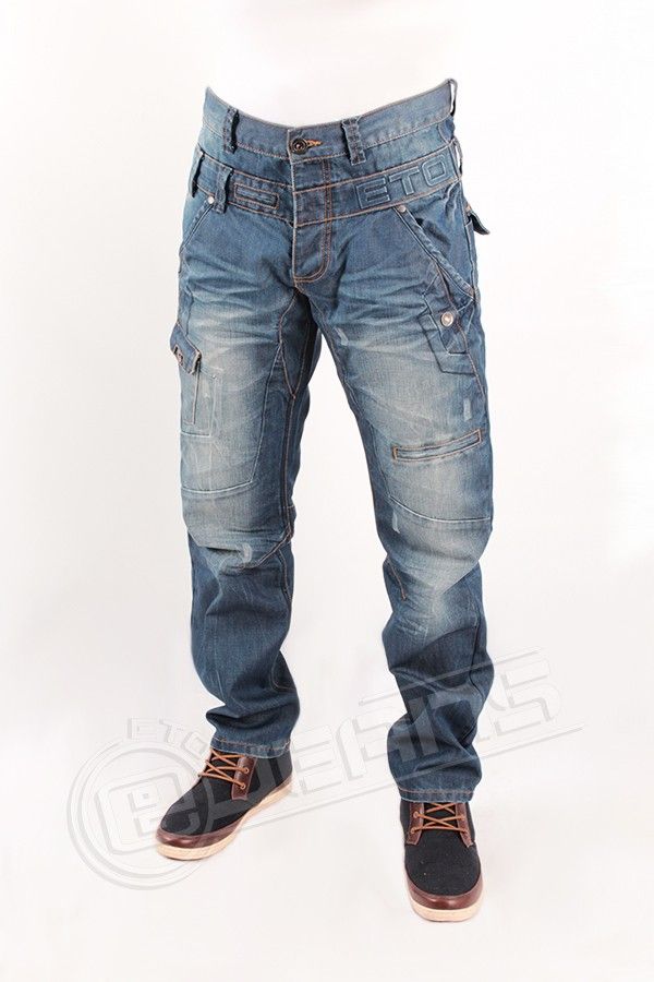  ETO Jeans New Mens Designer Tapered Leg Mid Stone Wash Jeans EM400