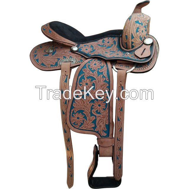 Genuine Leather western pony saddle with steel fitting , size 12,13,14,15,16,17,18