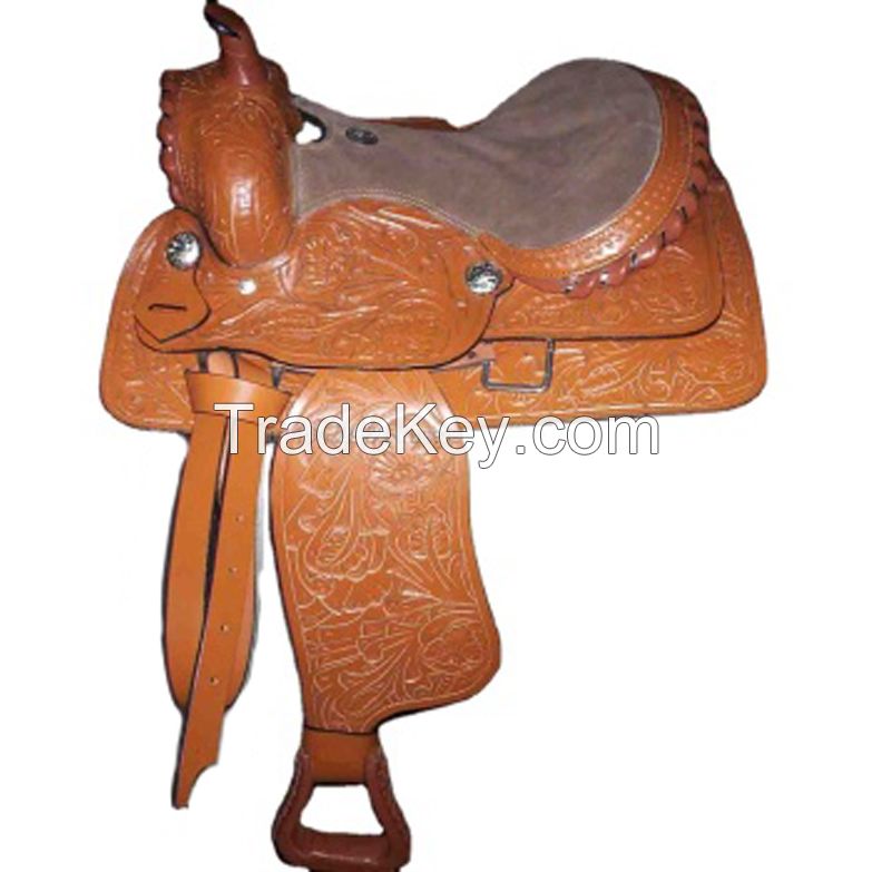 Genuine Leather western pony saddle with steel fitting , size 12,13,14,15,16,17,18