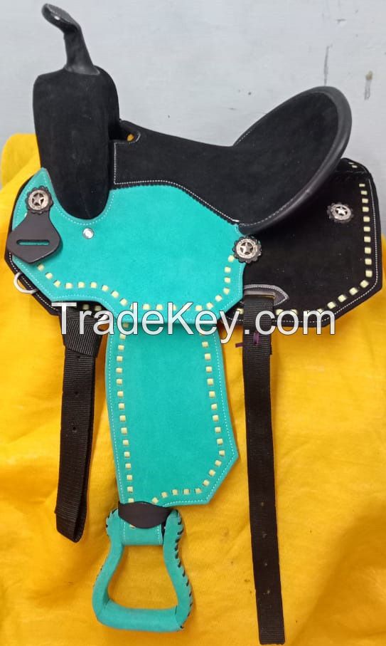 Genuine imported material western suede saddle sky blue with rust proof fitting