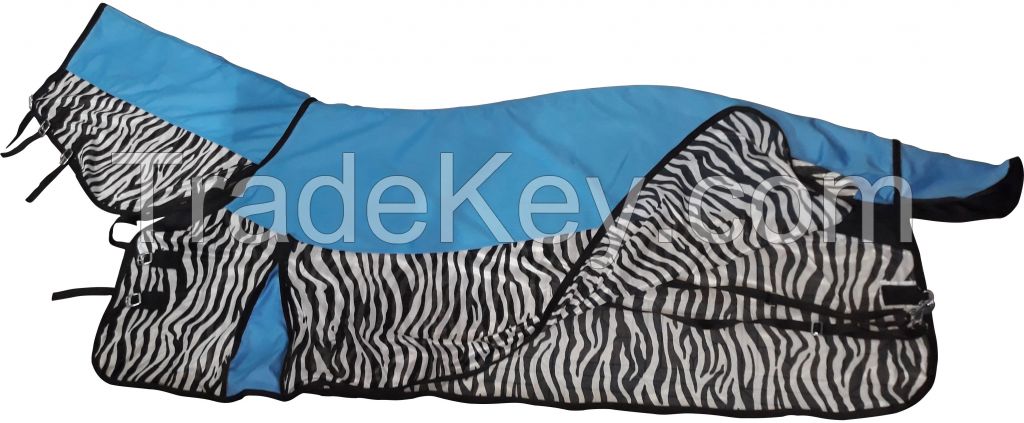 Turnout Waterproof Summer Combo Horse Rugs Sky Blue Zebra 150-300g Filling