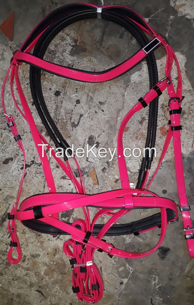 Genuine imported PVC horse riding bridle with rust proof steel fittings pink