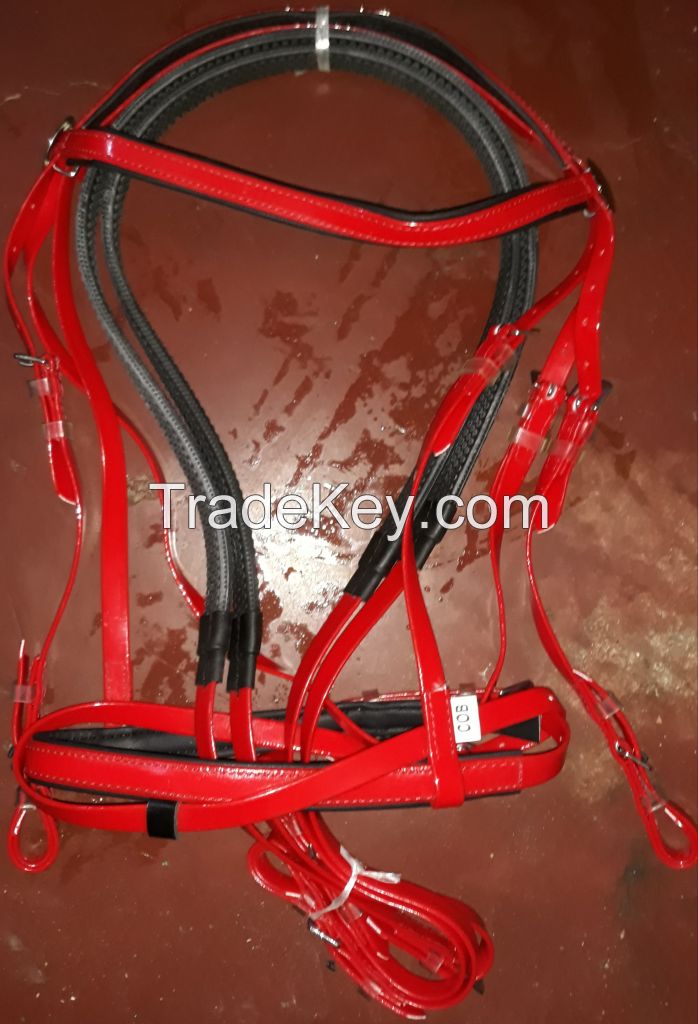 Genuine imported PVC horse riding bridle with rust proof steel fittings Red