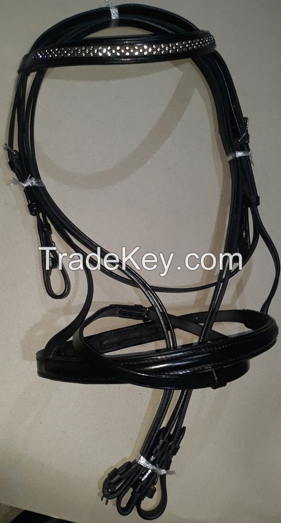 Genuine Imported  leather crystal horse bridle Black with rust proof fittings