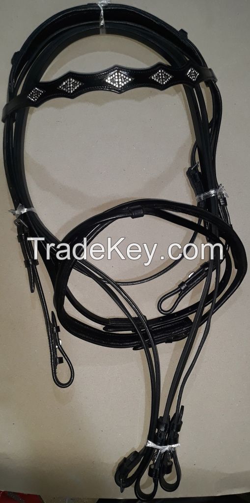 Genuine Imported rolled leather horse bridle Black with rust proof fittings