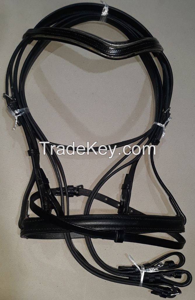 Genuine Imported rolled leather horse bridle Black with rust proof fittings