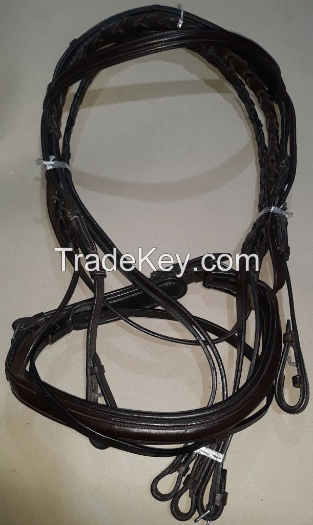 Genuine Imported rolled leather horse bridle Black with rust proof fittings